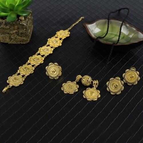 Ethiopian Jewelry sets Golden Africa Necklace Earrings Trendy Jewellery Sudan/Nigeria/Congo/Trinidad & Tobag wedding Items