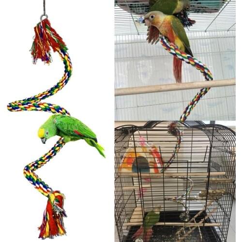 Bird Parrot Elastic Cotton Rope Metal Hanging Climbing Swing Stand Perch Chew Toy Color Rotating Bird Cage Decoration Pendant