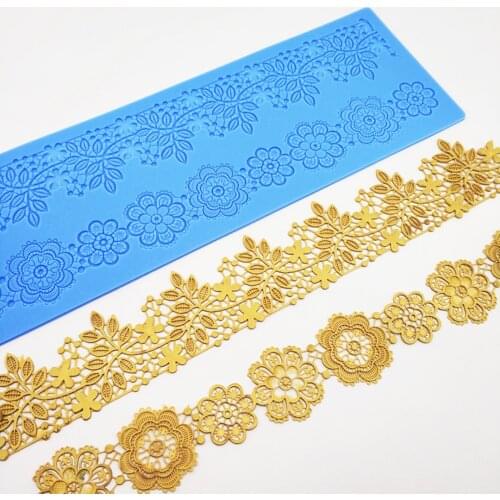 Flowers Leaves Border Mould Lace Mat Silicone Mold Fondant Cake Decorating Tool Chocolate Gumpastes Sugarcraft Bakeware M172
