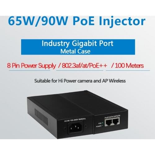Gigabit PoE Injector 65watt or 90watt PoE power supply IEEE802.3af/at/PoE++For Hi power camera and wireless AP
