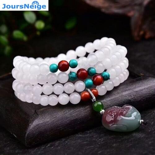 Fine JoursNeige White Natural Stone Bracelets Buddha Head Pendant Bead Sweater Chain Necklace for Women Men Bracelet Jewelry