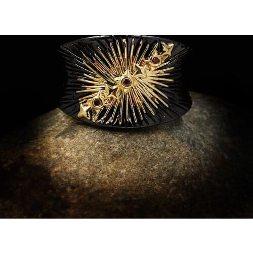 New Unique Black Gold Sun Flower Embossed Planets 925 Silver Ring Mens and Womens Rings To Attend Cocktail Party Jewelry33