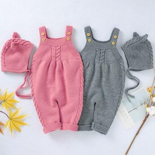 Baby Rompers Infant Boys Girls Jumpsuits Clothes Autumn Solid Knitted Newborn Toddler Kids Overalls Long pants One Piece Hat