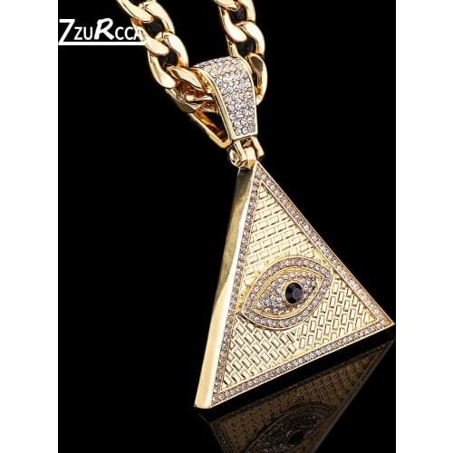 Cuban Link Chain Evil Eye Pendant Necklace Bling Bling Rhinestone Iced Out Choker Necklace Gold Chains for Men Free Shipping