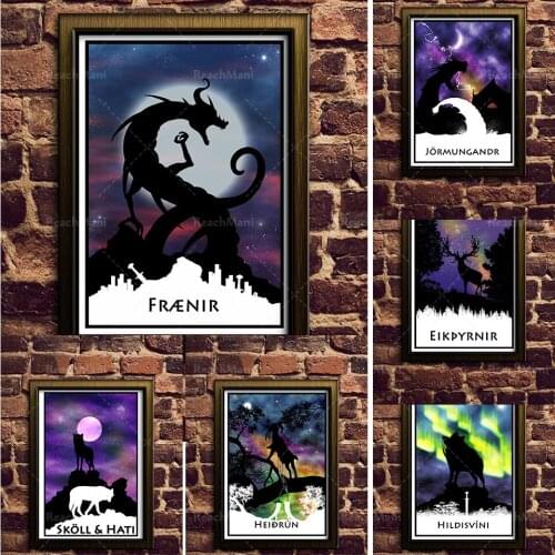Mythological Animal Wall Art Canvas Painting Nordic Posters and Prints Wall Pictures Childrens Room Decoration