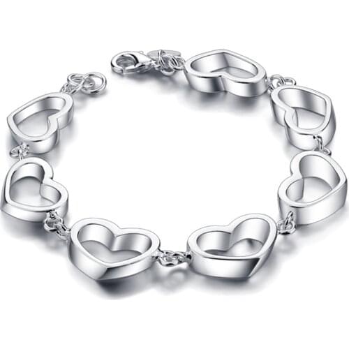 Fashion womens 925 silver jewelry bracelet charm girl heart bracelet sterling silver chain lobster claw buckle birthday gift