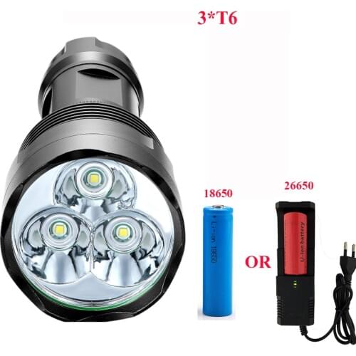 3800 Lumen High Power Flashlight 3*T6 Powerful LED Flash light with18650 or 26650 torch light lanterna camping riding