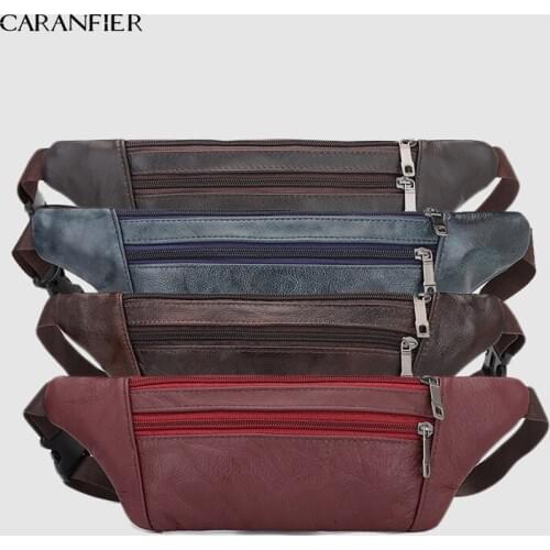 CARANFIER Mens Waist Bags Leather Man Chest Bag Fashion Crossbody Shoulder Bags Male Leisure Travel Waist Pack Unisex Fanny