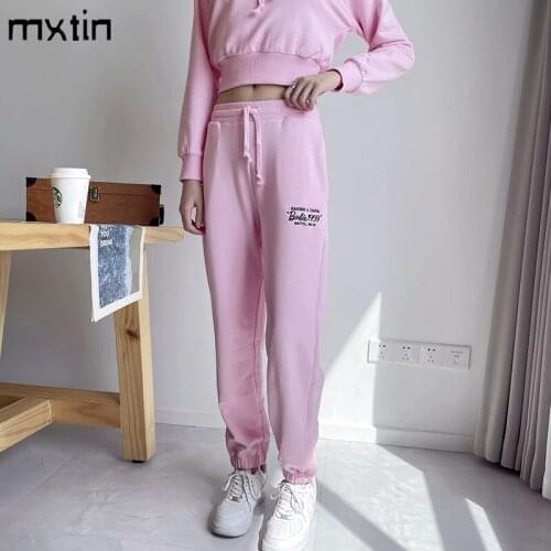 MXTIN 2021 Women Summer Vintage Embroidery Sweatpant Pants Fashion Elastic Waist Drawstring Female Harajuku Ankle Trousers Mujer