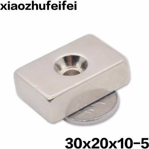 20pcs 30x20x10 NdFeB Magnet 30x20x10 mm with 5 mm Screw Countersunk Hole Block N35 Neodymium Rare Earth Magnet 30*20*10-5