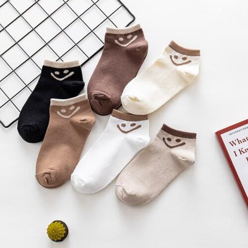 Cartoon Smiley Cotton Low Tube Socks Women Black Fashion Casual Ankle Sock Short Kawaii Ladies Cute Female Funny Harajuku Sox