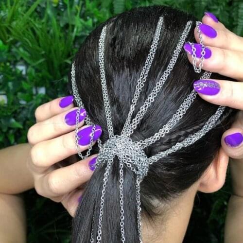 Newest European and American Braided Hair Chain Tassel Hair Extensions Silver Color Headchain Hair Accessories for Women Jewelry