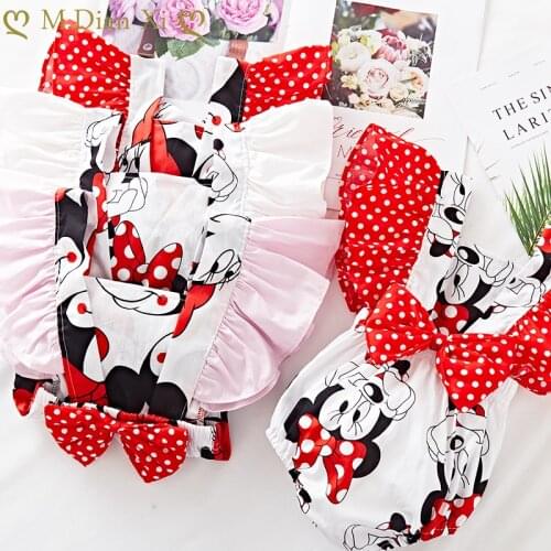 The New Summer Baby Girls Dots Bow Romper Cartoon Minnie Printing Cotton Ruffles Sleeveless 0-24M Infant Toddler Newborn Outfits