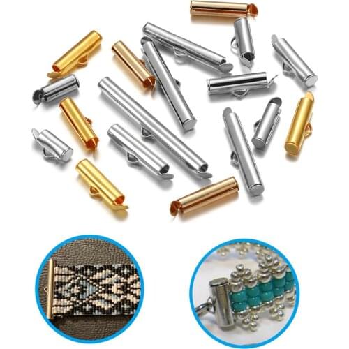 30-50Pcs/lot Crimp End Caps Slider Clasp Buckles Tubes Diy Bracelet Connectors Loom Findings for Jewelry Making Accessories