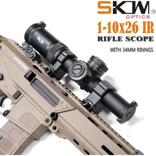 SKWoptics Hunting 1-10x26 34mm Rifle scopes with 34mm CNC rings Military Tactical reticle shock proof Riflescopes
