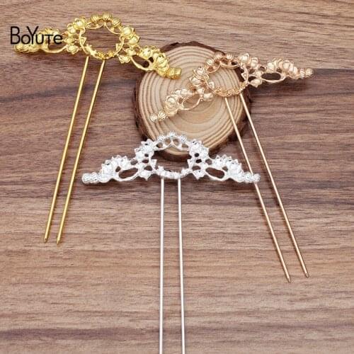 BoYuTe Wholesale (5 Pieces/Lot) 30*103MM Metal Alloy Flower Hair Stick Diy Hair Jewelry Accessories Hand Made Materials