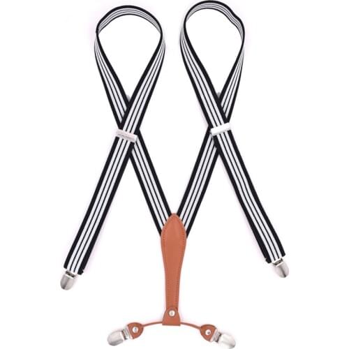 Leather Suspenders Mans Braces 4 Clips Adult Suspensorio Tirantes Hombre Elastic strap 2.5*120cm