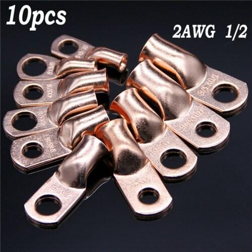 Wire Ring Terminal Copper 2 AWG Gauge 1/2 Connectors Car Audio Terminals 10pcs