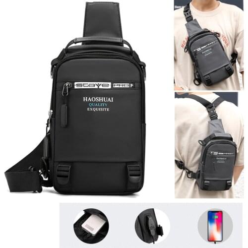Nylon Backpack Rucksack Bags for Men USB Charging Port Male Military Cross Body Messenger Chest Pack Bag Sling Daypack