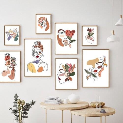 Nordic Posters And Prints Abstract Girl Face Flower Hand Canvas Painting Wall Art Pictures For Living Room Unique Home Decor