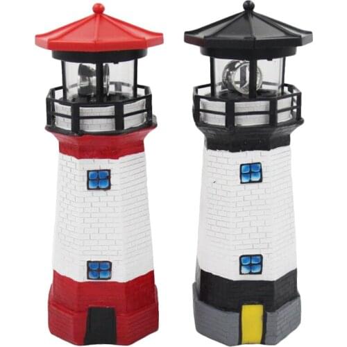 Lighthouse LED Solar Sun Powered Light Polysilicon Panel Eco-friendly Resin Rotating Lighting Garden Beacon Lamp Home Decor