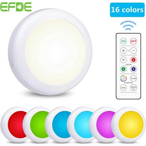 LED Cabinet Light battery RGB Color Puck Lights Dimmable Under Shelf Kitchen Counter Lighting remote controller night light