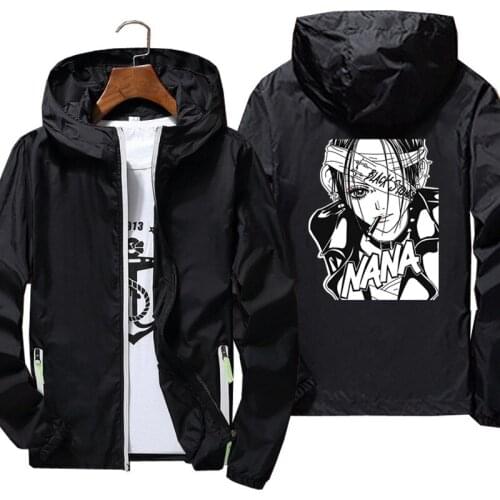 Streetwear Manga Nana Osaki Japanese Anime Thin Reflective Sunscreen Windbreaker Skin Mens Zipper Hooded Jacket Coat Plus Size
