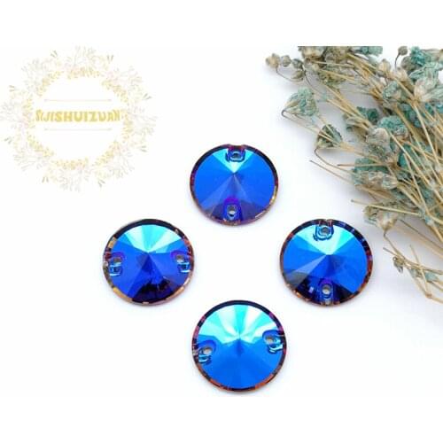 High-quality Purple and blue light Round Crystal Glass Sew-on Rhinestones with two holes DIY wedding Dresses and Clothes