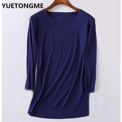 YUETONGME 3/4 Sleeve O-neck Casual T shirt Female Tees Elegant Ladies Tees Tops BTL070