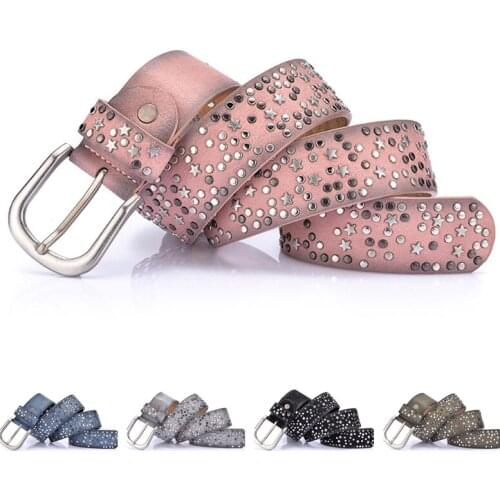 Hot Stars Rivets Belts Good Quality Leather Women Waist Straps Fashion Street Party Belts Retro Lady Casual Girdle Jeans Belts