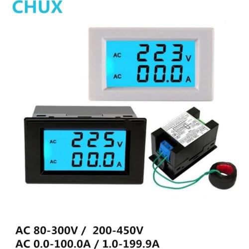LCD Digital AC Voltage Meter Ammeter D85-2042A 200-450V 199.9A 100A 80~300V Voltmeter Current Amps Volt Meter LCD Panel Monitor