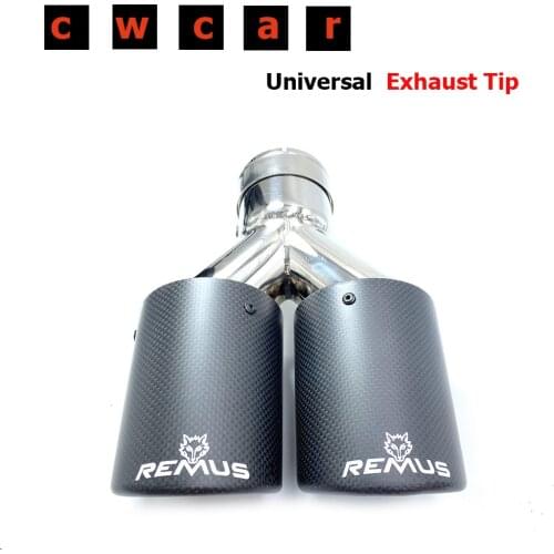 1 Piece Carbon Fibre Styling Remus Stainless Steel Universal Dual Automobile Exhaust Pipe Muffler Car Accessories Modification