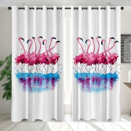 3D Window Curtains Pink Flamingo Print for Living Room Tropical Leaf Bedding Room Home Decor Tapestry Wall Carpet Drapes Cotinas
