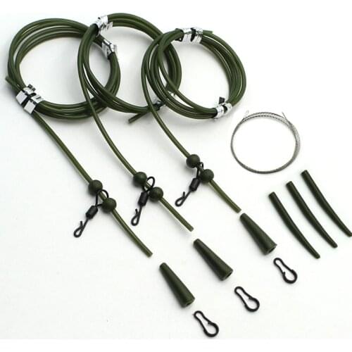 3x Pre Rigged Rig Tube Helicopter Chod Hair Rigs Swivel Carp Fishing Accessories Tackle Links Leader Tail Rubber & Line Aligner