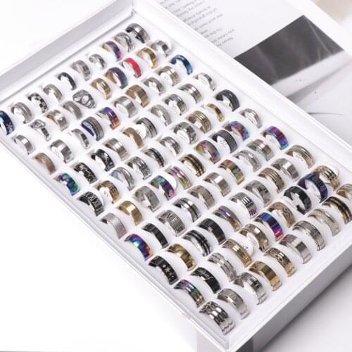 50pcs/lot Fashion Stainless Steel Love Rings Jewelry For Women Men Mix Style Wholesale Bulk Lots