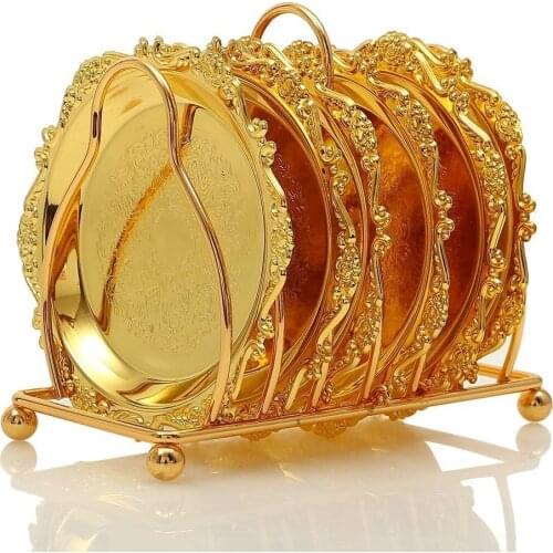 6 sets Coaster alloy home decoration ornaments zinc series coffee cups mat cups and saucers tea coasters insulation mat