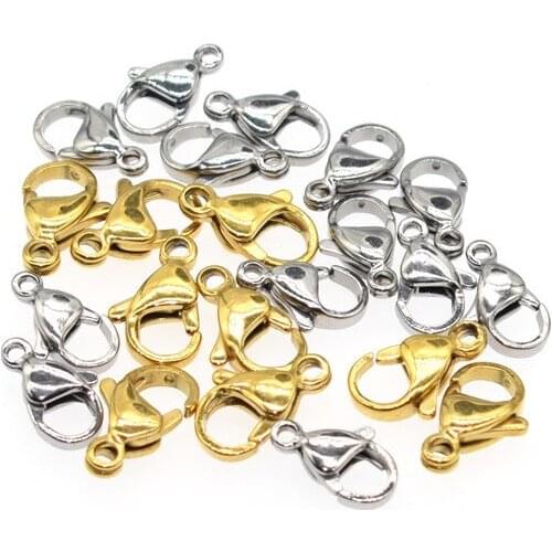 9-15mm 10pcs/lot 100%Stainless Steel Gold Plated Lobster Clasp Hooks for Necklace&Bracelet Chain DIY Fashion Jewelry Findings