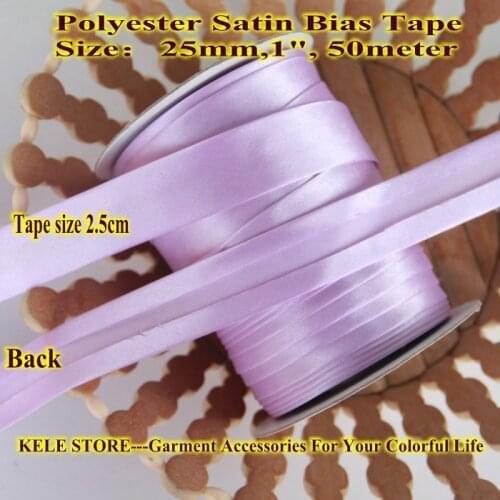 Free shipping-Polyester satin Bias Tape,bias binding size:25mm 2.5cm ,1" 50meter light lilac for DIY making,Tailors Edging tape
