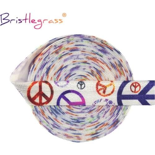 BRISTLEGRASS 2 5 10 Yard 5/8" 15mm Peace Sign Symbol Print Foldover Elastic FOE Spandex Satin Band Tape Hair Tie DIY Sewing Trim