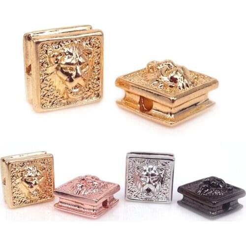Black/Rose Gold/Gold/Silver Color 3D Lion Head Charm Square Bead For Men Bracelet DIY Jewelry Findings Leopard Beads 10Pcs