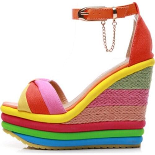 DFP KSLY Sale Colorful Leisure Women Wedges Shoes 2019 Summer Sandals Woman Sexy Mules Party Platform High Heels Shoes Woman