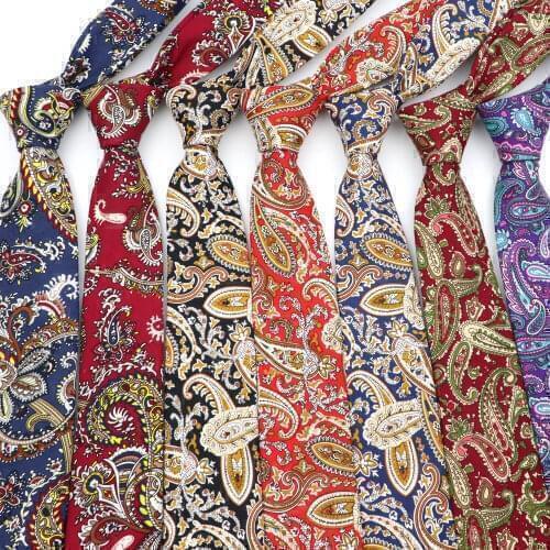 Brand New Skinny Cotton Mens Paisley Print Neck Ties For Men Necktie Narrow Slim Cravate Narrow Flower Neckties Corbatas
