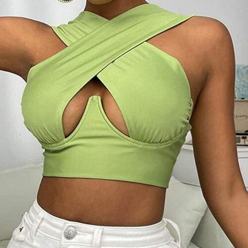 Hot Sale 2021 Sexy Female Vest Solid Color Sleeveless Cutout Wrapped Criss Cross Slim Wild Summer Super Short Tank Tops