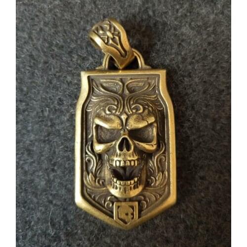 Chinese old antique pure brass carving Skull head small pendant