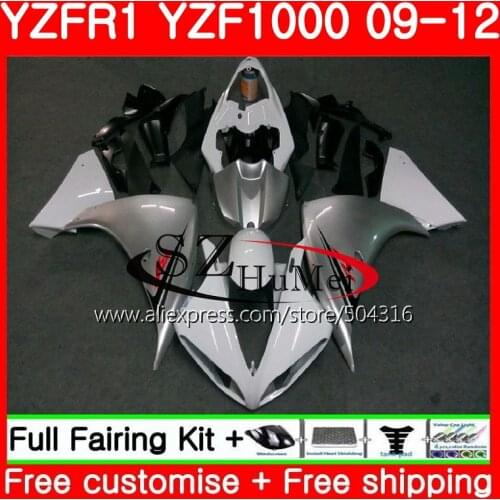 Bodys For YAMAHA YZF1000 White Silver YZFR1 09 10 11 12 YZF-1000 77SH21 YZF-R1 YZF 1000 R 1 YZF R1 2009 2010 2011 2012 Fairings