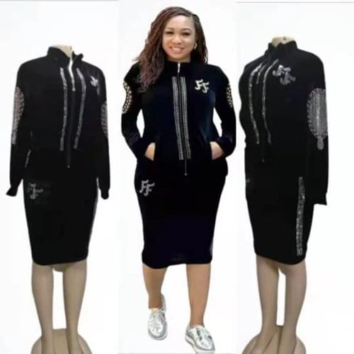 2 Piece Set Christmas African Dresses For Women Dashiki Long Sleeve Midi Dress Bazin Riche African Clothing Dress Africa Clothes