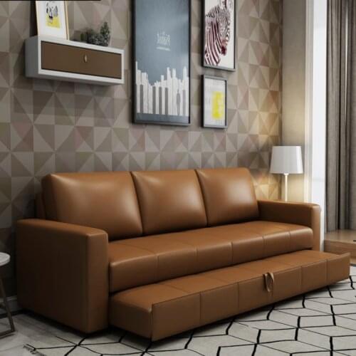 Leather sofa bed, foldable living room, small apartment, multifunctional sitting and sleeping 1.8m leather sofa