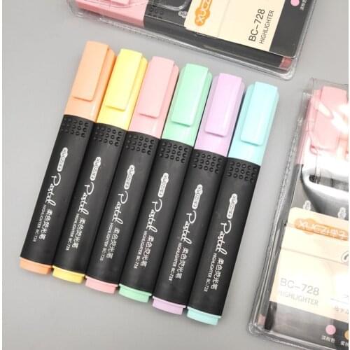 6Pcs/Set Fluorescent Colors Highlighter Pen Vintage Macaron Colors Marker Pen 6 Color Cute Graffiti Pen Stationery Supplies