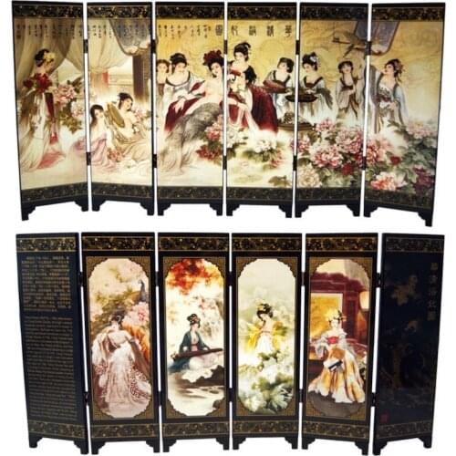 MINI Folding Screens 6 Joined Panels Decorative Painting Wood Byobu Beauty Figure Yang guifei 60 x 32cm / 48 x 24cm / 38 x 15cm