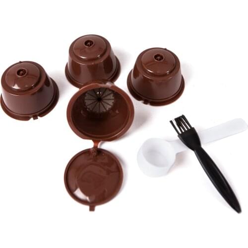 Portable 4Pcs Reusable Coffee Capsule Filter Cup Coffee Capsule Filters For Nespresso Dolce Gusto With Spoon&Brush Kitchen Tool
